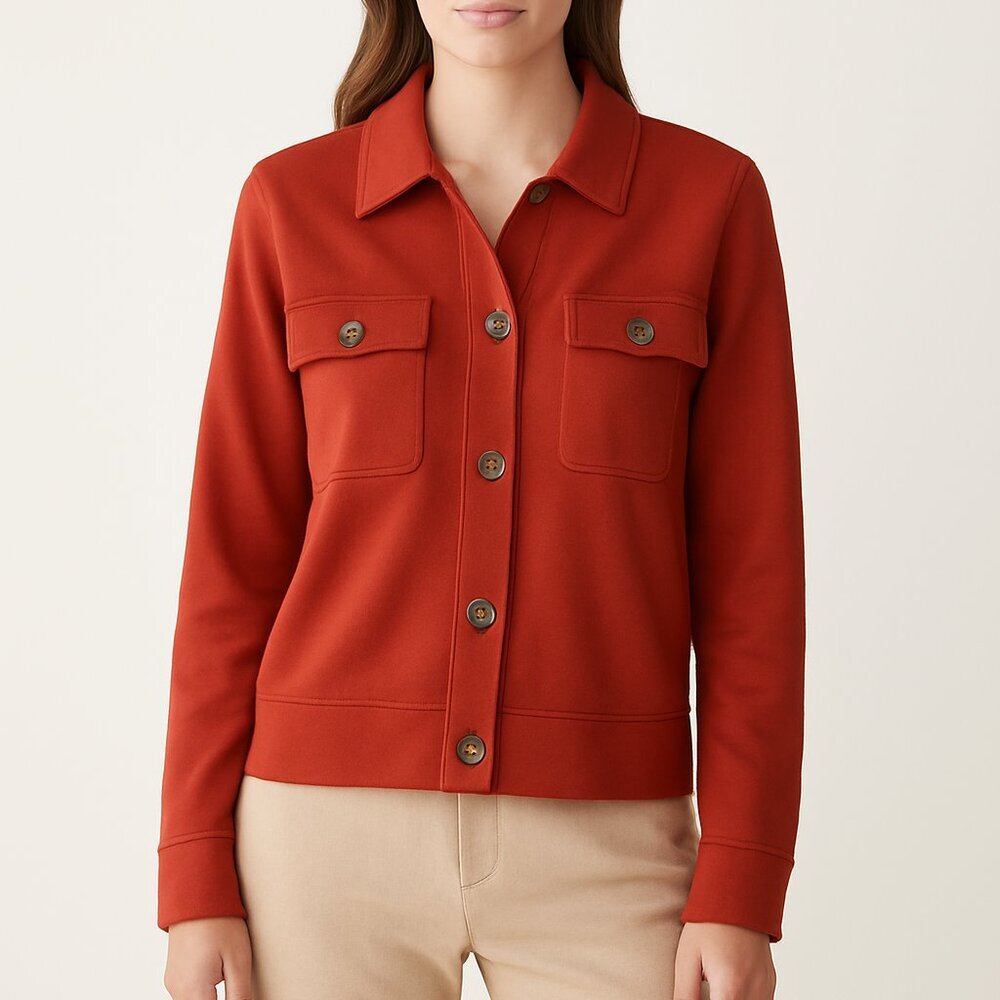J. Jill Wearever Collection Double Face Jersey Flap Pocket Jacket Rust Orange‎